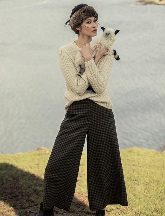 aran cashmere Enya Tweed Culottes - Earth Check
