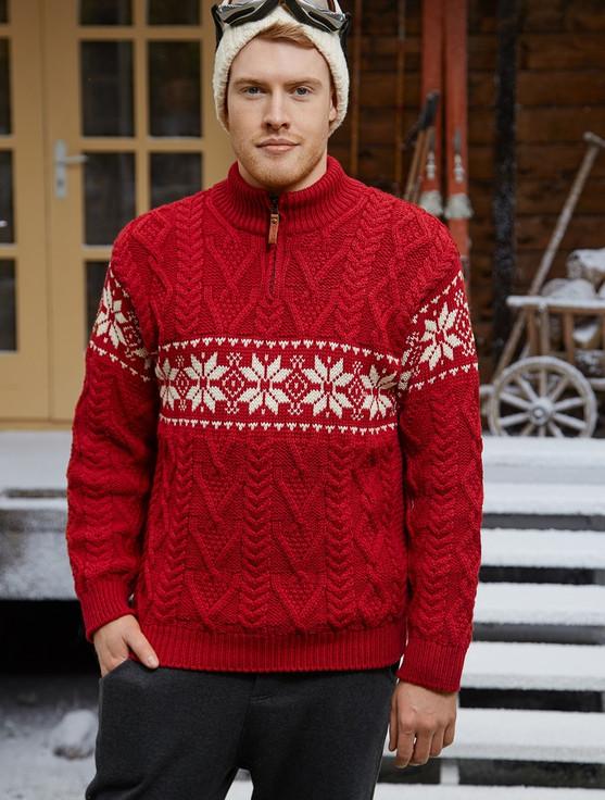 Aran Cashmere Fairisle Snowflake Zip-Neck Aran
