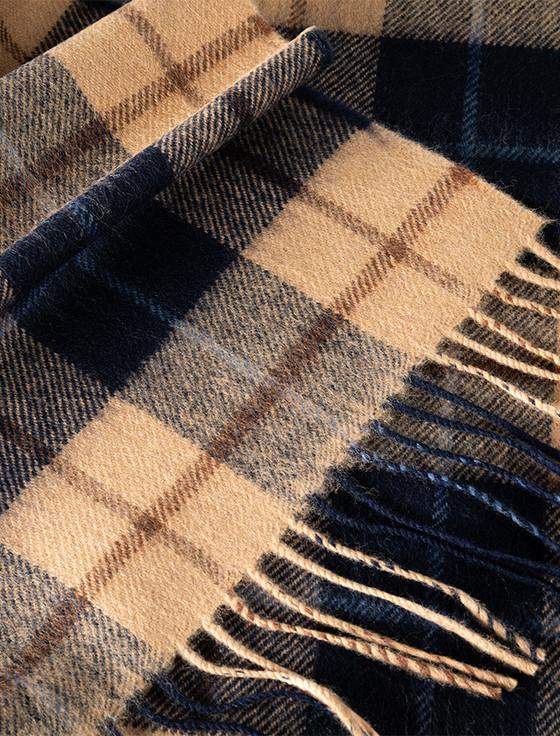 Aran Cashmere Fine Merino Plaid Scarf - Beige Navy