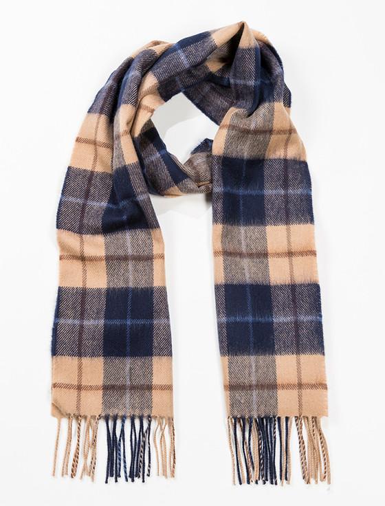 aran cashmere Fine Merino Plaid Scarf - Beige Navy