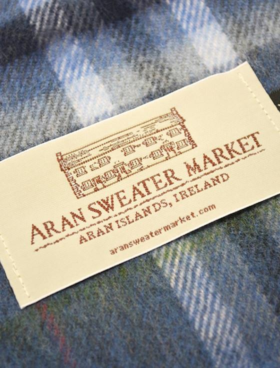Aran Cashmere Fine Merino Plaid Scarf - Denim