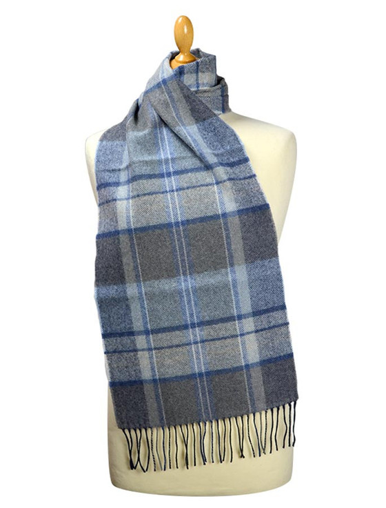 aran cashmere Fine Merino Plaid Scarf - Denim Grey