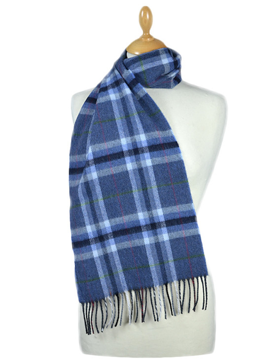 aran cashmere Fine Merino Plaid Scarf - Denim