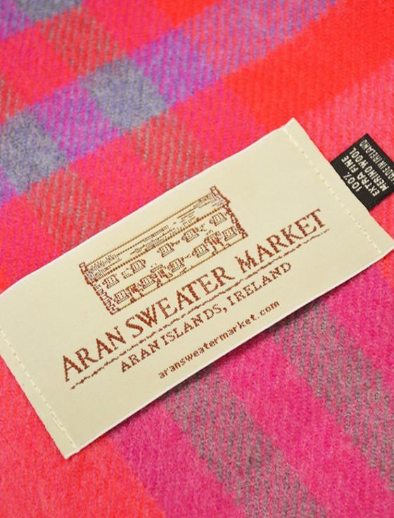 Aran Cashmere Fine Merino Plaid Scarf - Fuchsia Pink