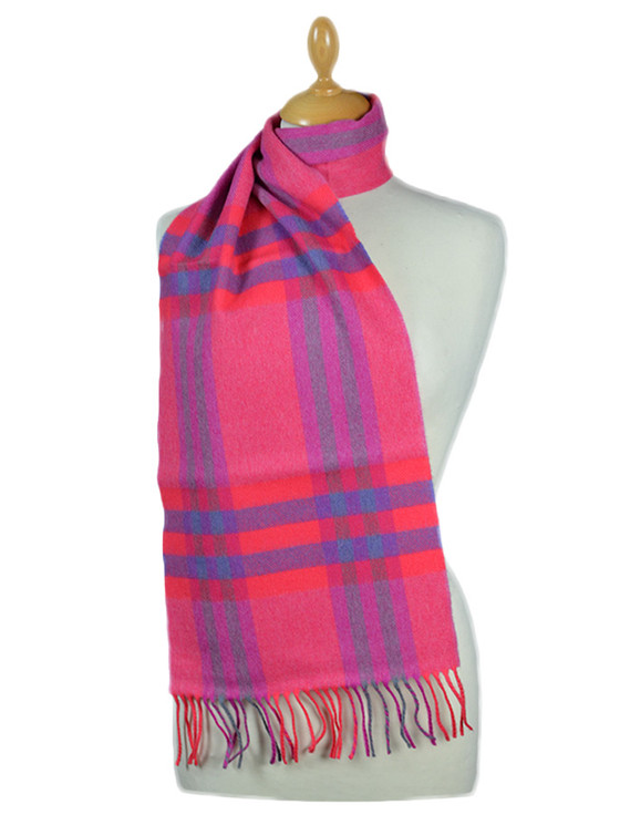 aran cashmere Fine Merino Plaid Scarf - Fuchsia Pink