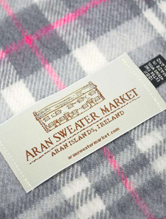 Aran Cashmere Fine Merino Plaid Scarf - Grey Pink