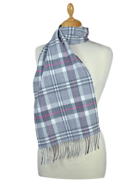aran cashmere Fine Merino Plaid Scarf - Grey Pink