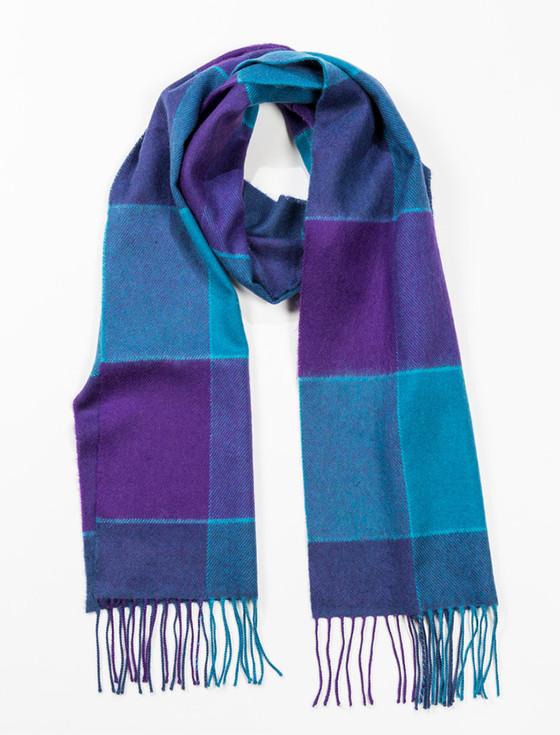 Aran Cashmere Fine Merino Plaid Scarf - Purple Teal