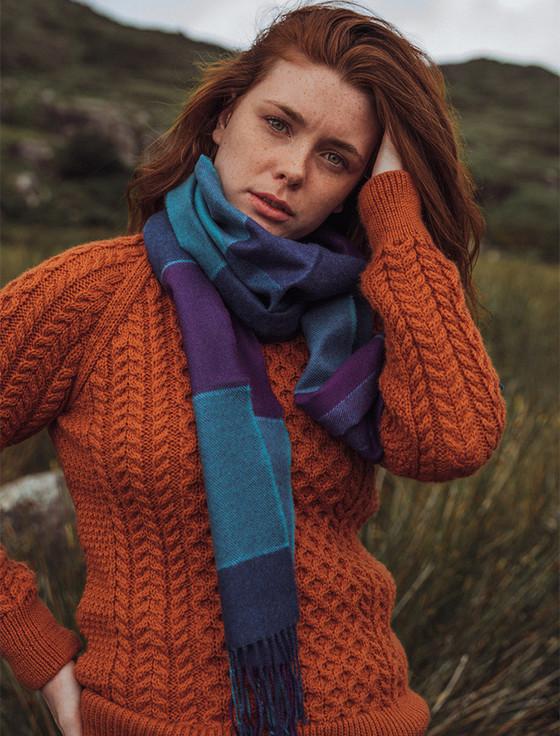 aran cashmere Fine Merino Plaid Scarf - Purple Teal