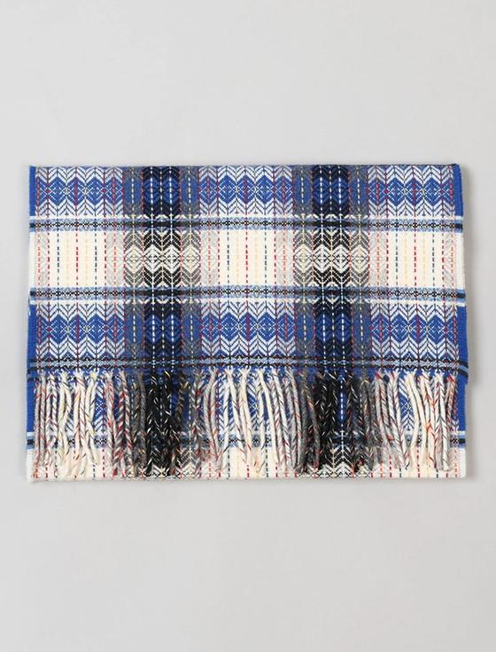 Aran Cashmere Fine Wool Diamond Weave Scarf - Blue