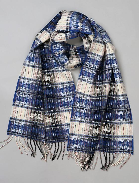 aran cashmere Fine Wool Diamond Weave Scarf - Blue