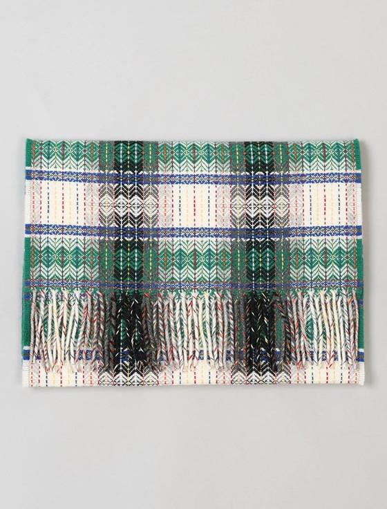 Aran Cashmere Fine Wool Diamond Weave Scarf - Green