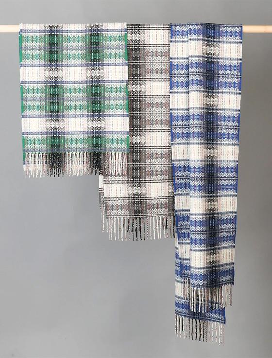 Aran Cashmere Fine Wool Diamond Weave Scarf - Grey