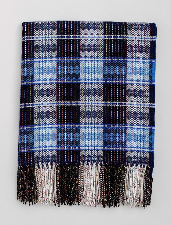 Aran Cashmere Fine Wool Diamond Weave Throw - Blue