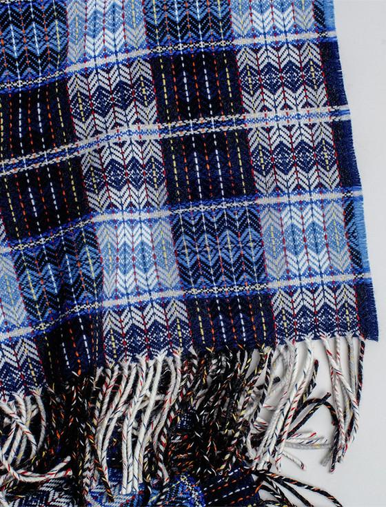Aran Cashmere Fine Wool Diamond Weave Throw - Blue