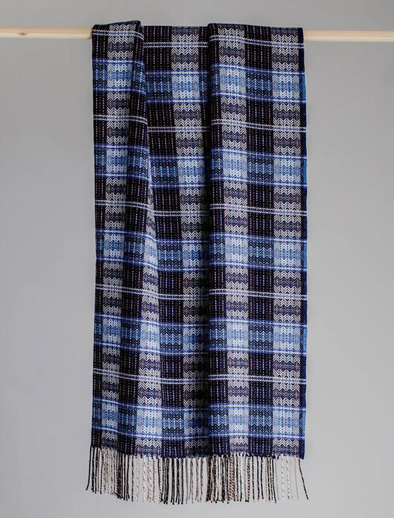 aran cashmere Fine Wool Diamond Weave Throw - Blue