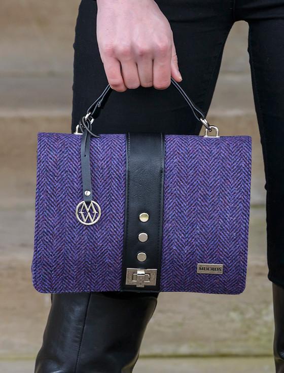 aran cashmere Fiona Tweed Bag - Dark Purple