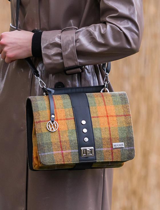 aran cashmere Fiona Tweed Bag - Orange & Green