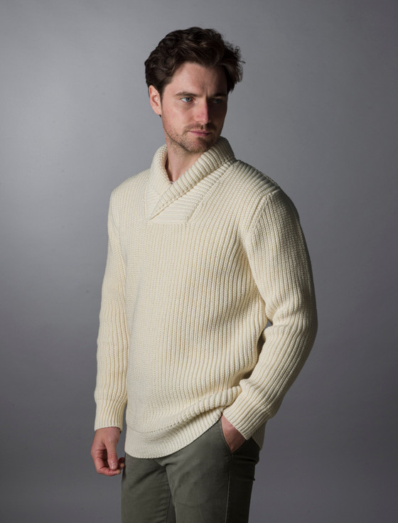 Aran Cashmere Fisherman Shawl Neck Sweater