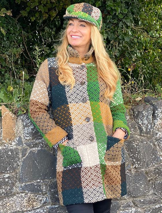 aran cashmere Gemma Tweed Coat - Tara Forest