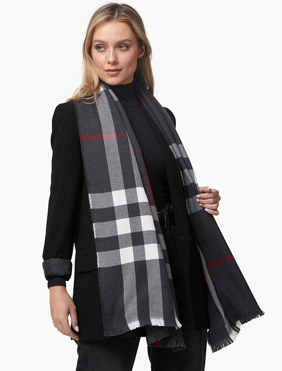 Aran Cashmere Giant Merino Scarf - Black White & Red