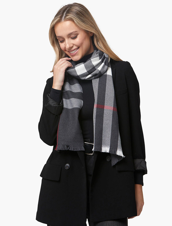 Aran Cashmere Giant Merino Scarf - Black White & Red