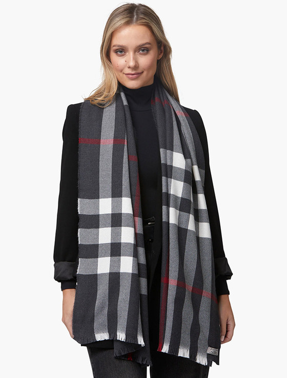 aran cashmere Giant Merino Scarf - Black White & Red