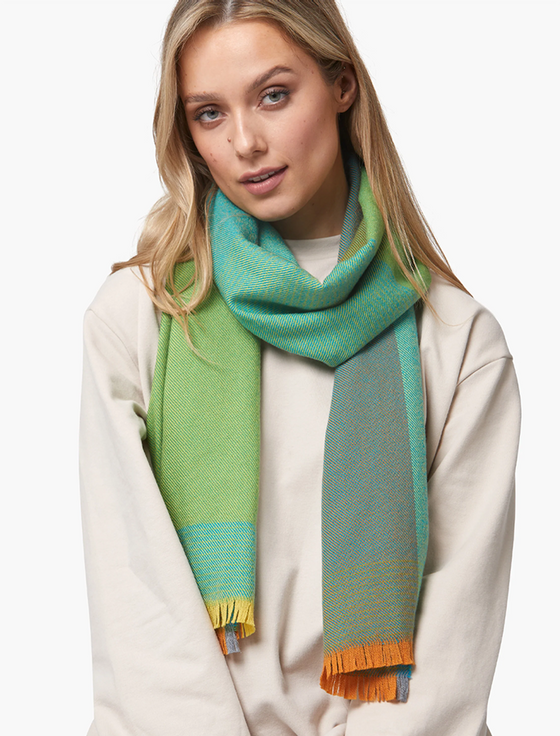Aran Cashmere Giant Merino Scarf - Green & Blue