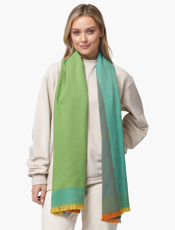 Aran Cashmere Giant Merino Scarf - Green & Blue