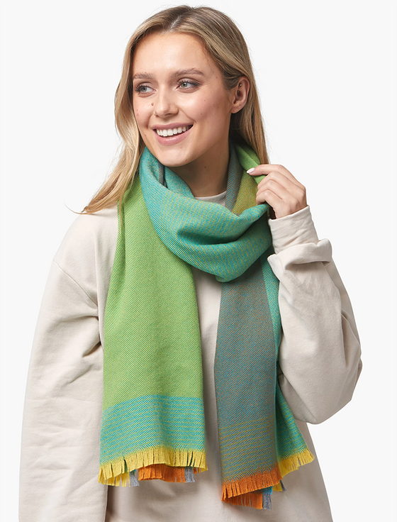 aran cashmere Giant Merino Scarf - Green & Blue
