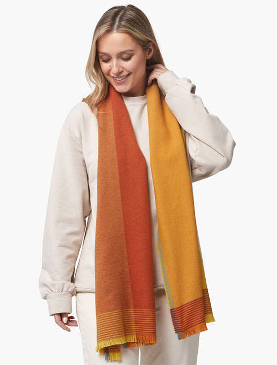 Aran Cashmere Giant Merino Scarf - Mustard Block