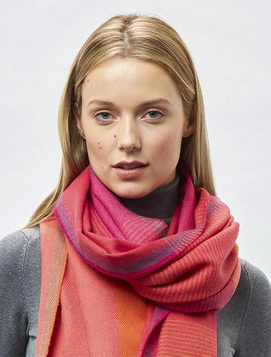 Aran Cashmere Giant Merino Scarf - Orange & Pink