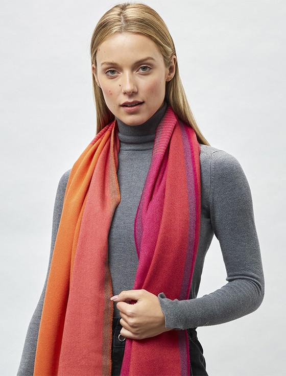 aran cashmere Giant Merino Scarf - Orange & Pink