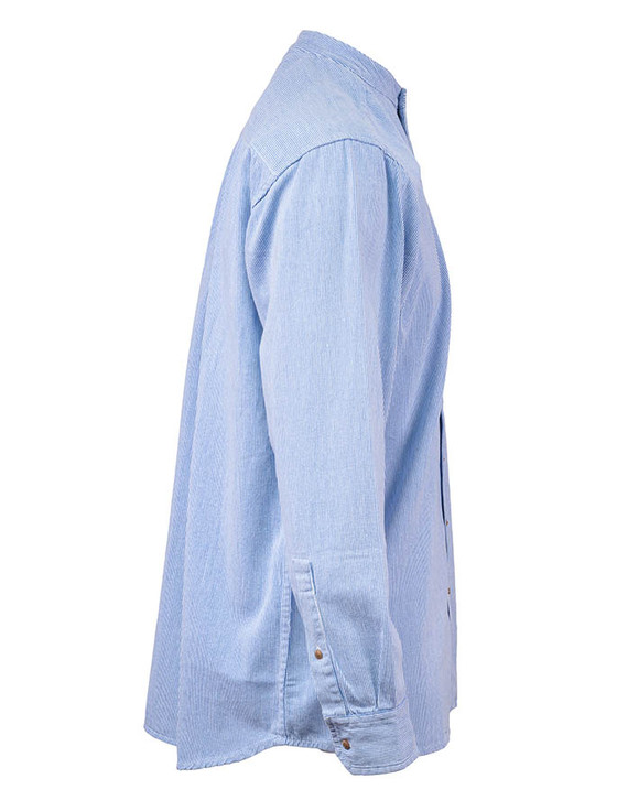 Aran Cashmere Grandfather Shirt - Blue Pin Stripe