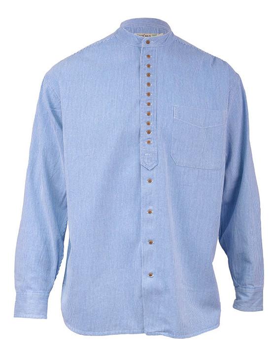 Aran Cashmere Grandfather Shirt - Blue Pin Stripe