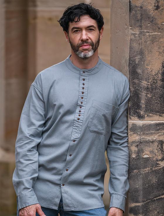 aran cashmere Grandfather Shirt - Cloud