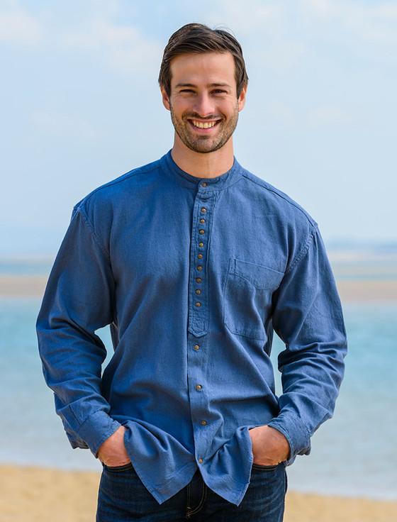 aran cashmere Grandfather Shirt - Ink