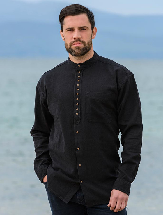 aran cashmere Grandfather Shirt - Motor Black