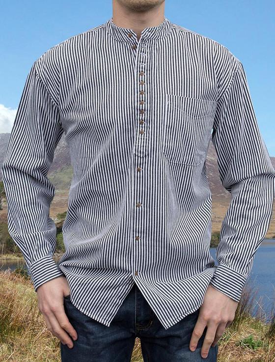 Aran Cashmere Grandfather Shirt - Navy Stripe