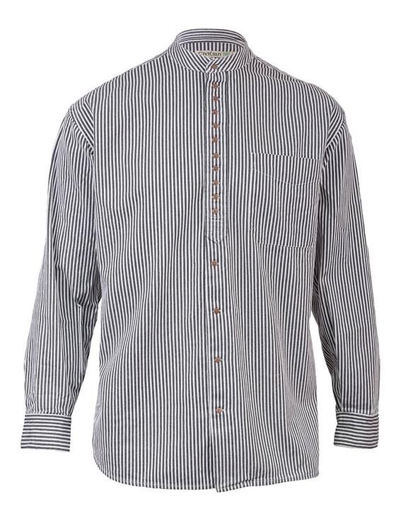 Aran Cashmere Grandfather Shirt - Navy Stripe
