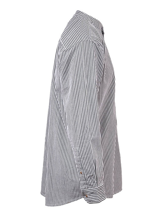 Aran Cashmere Grandfather Shirt - Navy Stripe