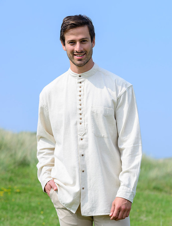 aran cashmere Grandfather Shirt - Stone