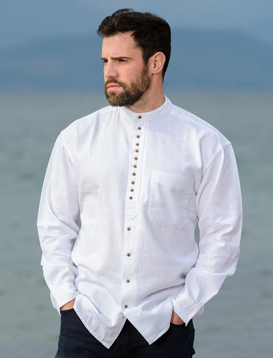 aran cashmere Grandfather Shirt - White