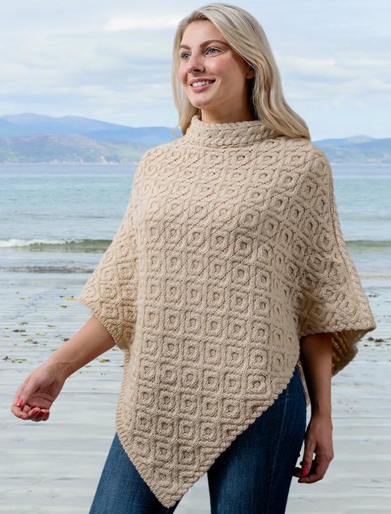 Aran Cashmere H‎awthorn Pattern Aran Poncho‎
