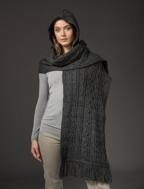 Aran Cashmere H‎‎oode‎d Sc‎ar‎f Sha‎‎‎wl