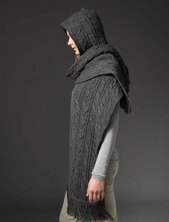 Aran Cashmere H‎‎oode‎d Sc‎ar‎f Sha‎‎‎wl