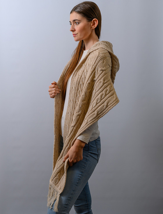 Aran Cashmere H‎‎ooded Scarf Shawl