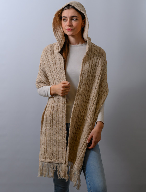 aran cashmere H‎‎ooded Scarf Shawl