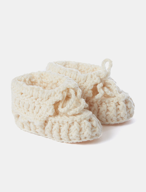 Aran Cashmere Handknit Baby Booties With Bow