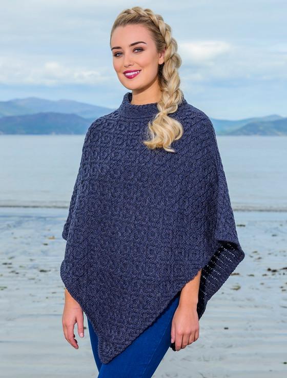 Aran Cashmere Hawthorn Pattern Aran Poncho‎